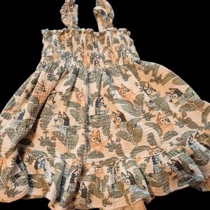 Floral Print Kids Dress - Green and Cream